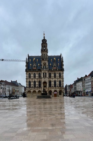 De Markt van Oudenaarde met het Stadhuis