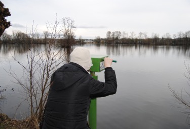 Turen door een verrekijker bij het meer